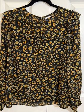 Lost + Wander Black Leopard Print Ruffle Detail Blouse Small